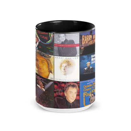 Barry Manilow Black Two-Tone Accent Coffee Mug - Classic Rock Band Album Covers Collage Mug
