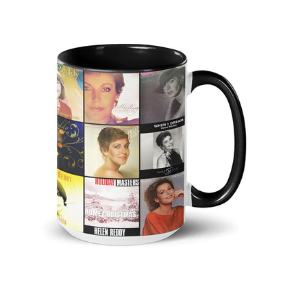 Helen Reddy Black Two-Tone Accent Coffee Mug - Classic Rock Band Album Covers Collage Mug