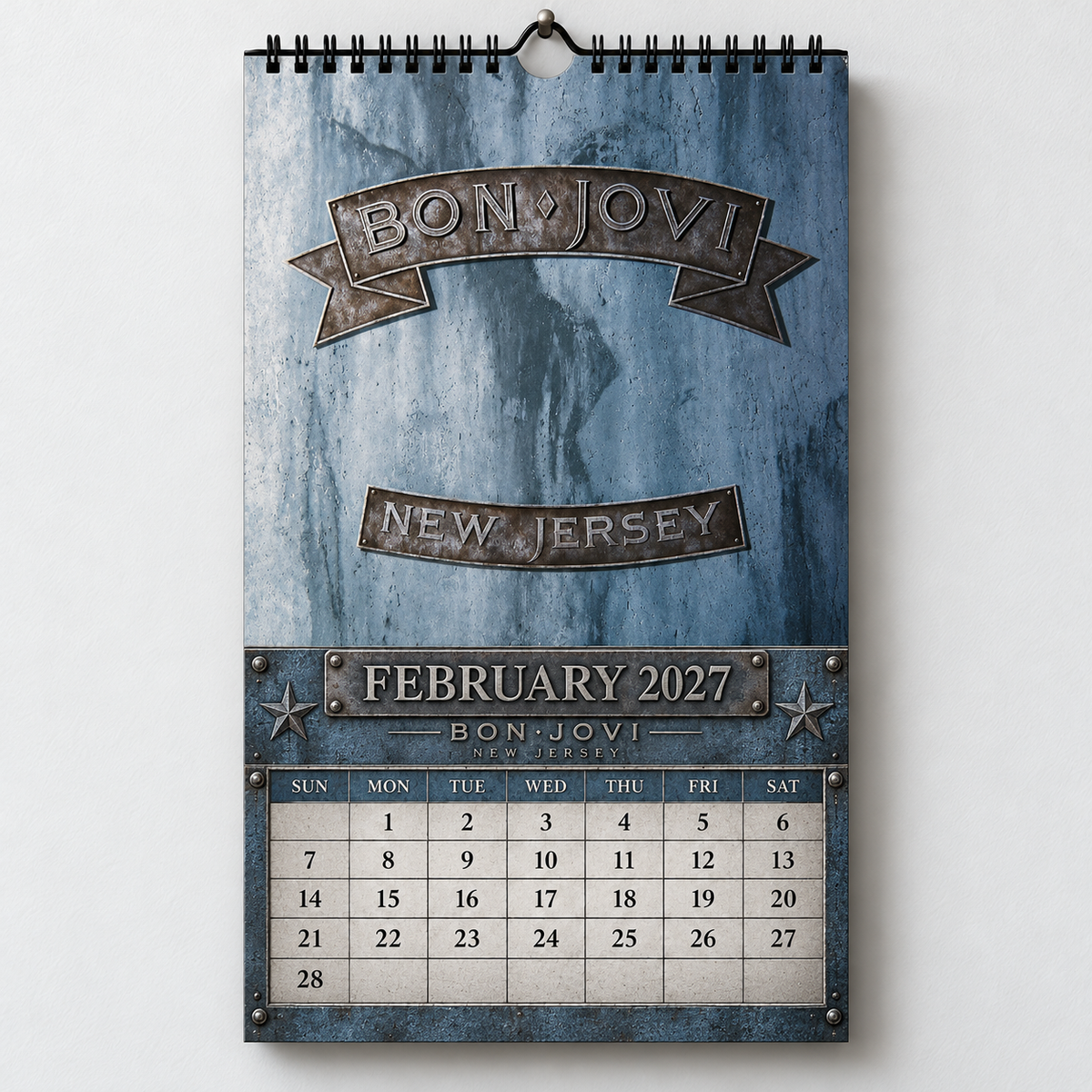 Bon Jovi 2027 Album Covers Calendar - 12 Month Hanging Rock Wall Decor, Perfect Gift for Classic Rock Fans