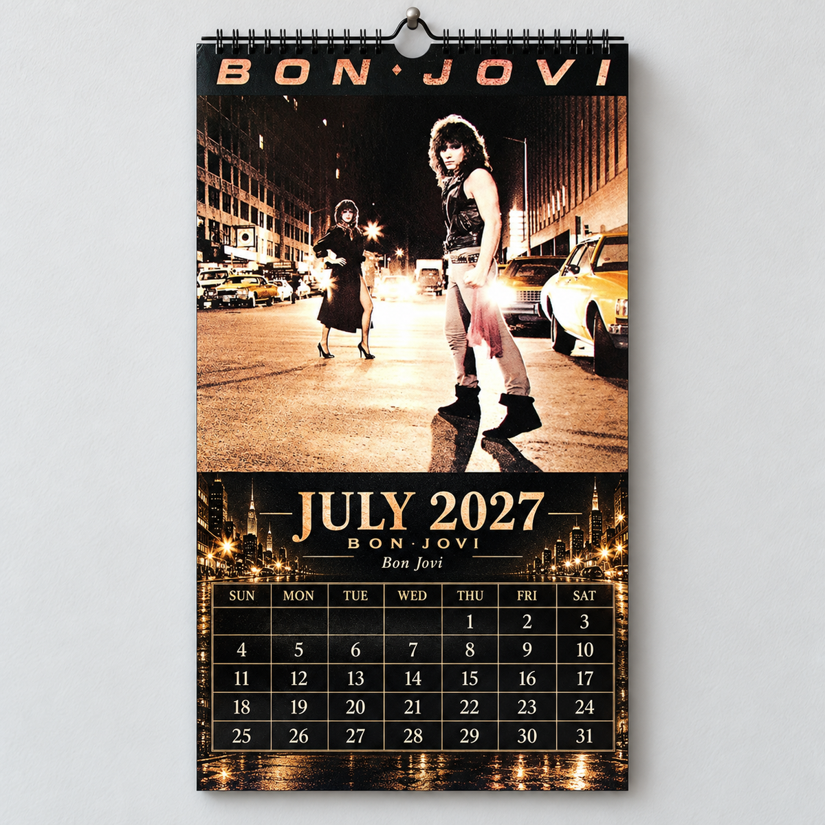 Bon Jovi 2027 Album Covers Calendar - 12 Month Hanging Rock Wall Decor, Perfect Gift for Classic Rock Fans
