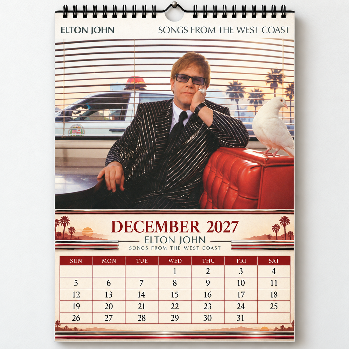 Elton John 2027 Wall Calendar - Classic Album Covers & Single Art Collage | 12-Month Music Memorabilia & Office Decor