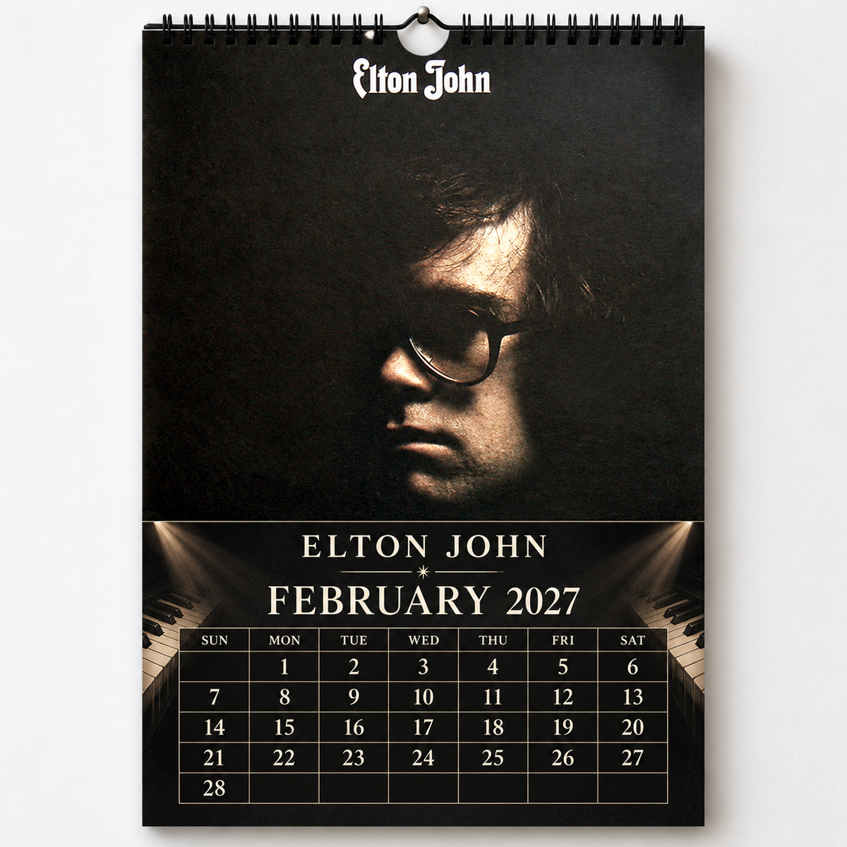 Elton John 2027 Wall Calendar - Classic Album Covers & Single Art Collage | 12-Month Music Memorabilia & Office Decor