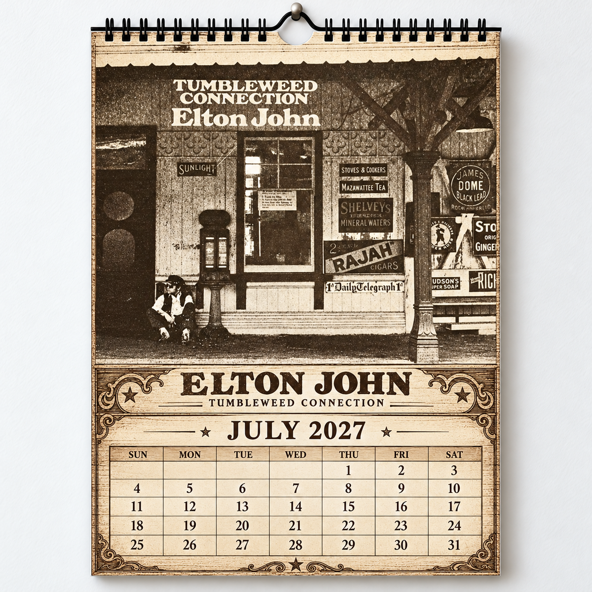 Elton John 2027 Wall Calendar - Classic Album Covers & Single Art Collage | 12-Month Music Memorabilia & Office Decor