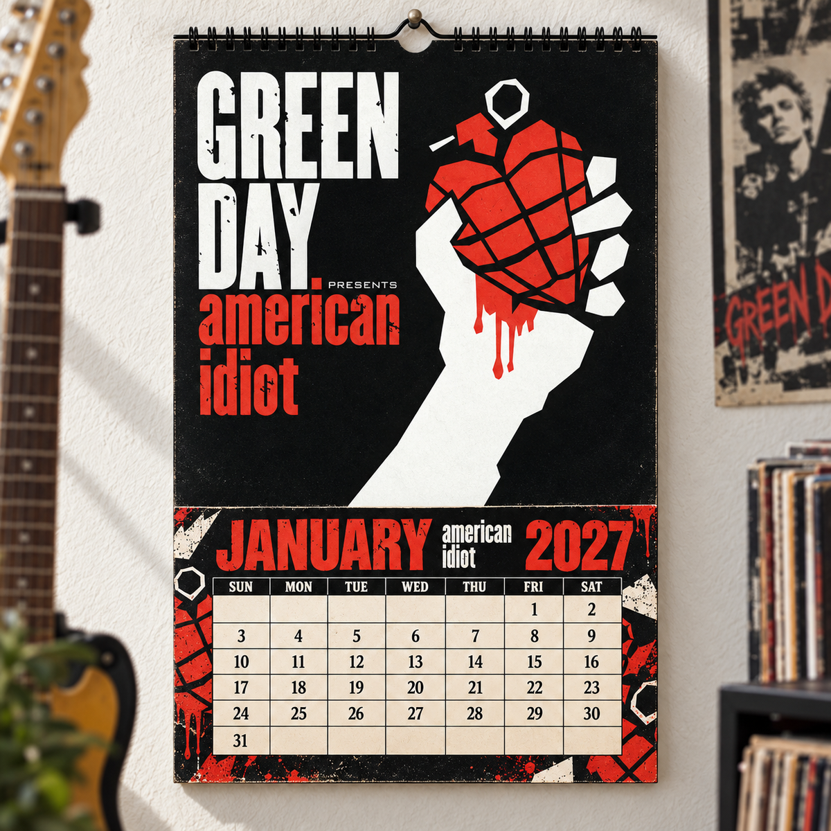 Green Day 2027 Wall Calendar - Album Cover Collage & Punk Rock Art | Premium Music Fan Gift & Hanging Decor