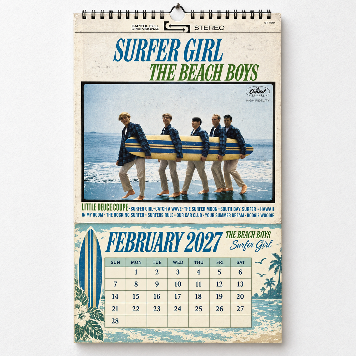 2027 The Beach Boys Album Covers Wall Calendar - Spiral Bound Vintage Pop Rock Collector's Calendar - Unique Christmas Stocking Stuffer & Birthday Gift