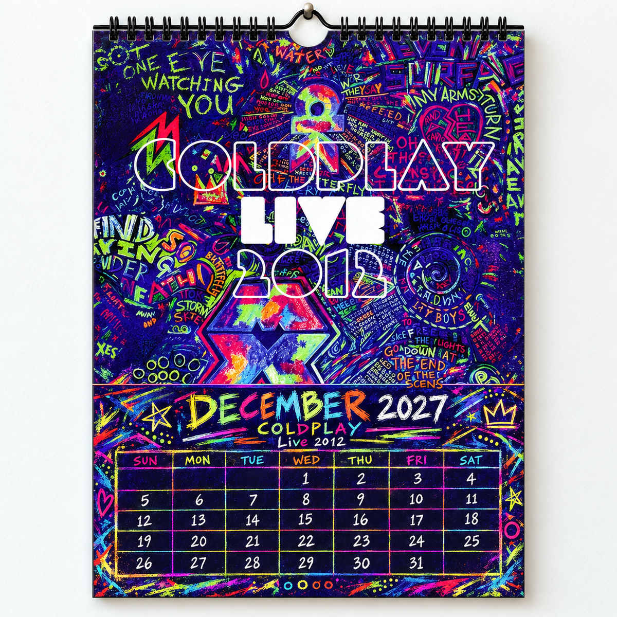 Coldplay 2027 Album Covers Calendar - 12 Month Hanging Wall Decor, Premium Music Fan Gift & Hanging Wall Decor