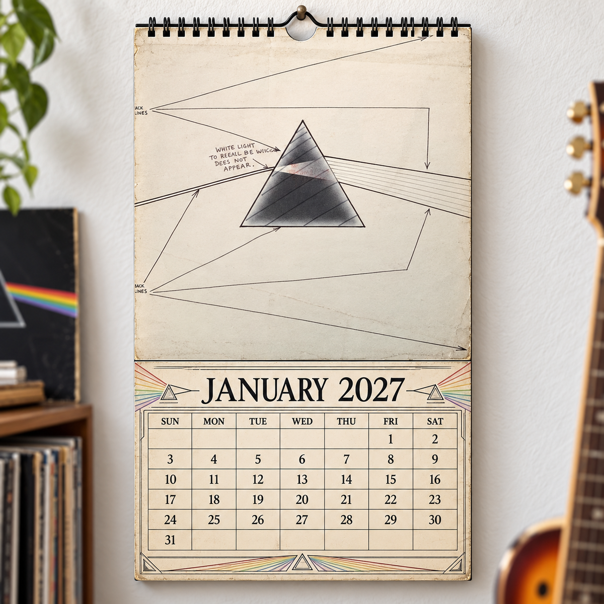Pink Floyd 2027 Wall Calendar - Album Cover Collage & Prog Rock Discography Art | Premium Classic Rock Fan Gift & Hanging Decor