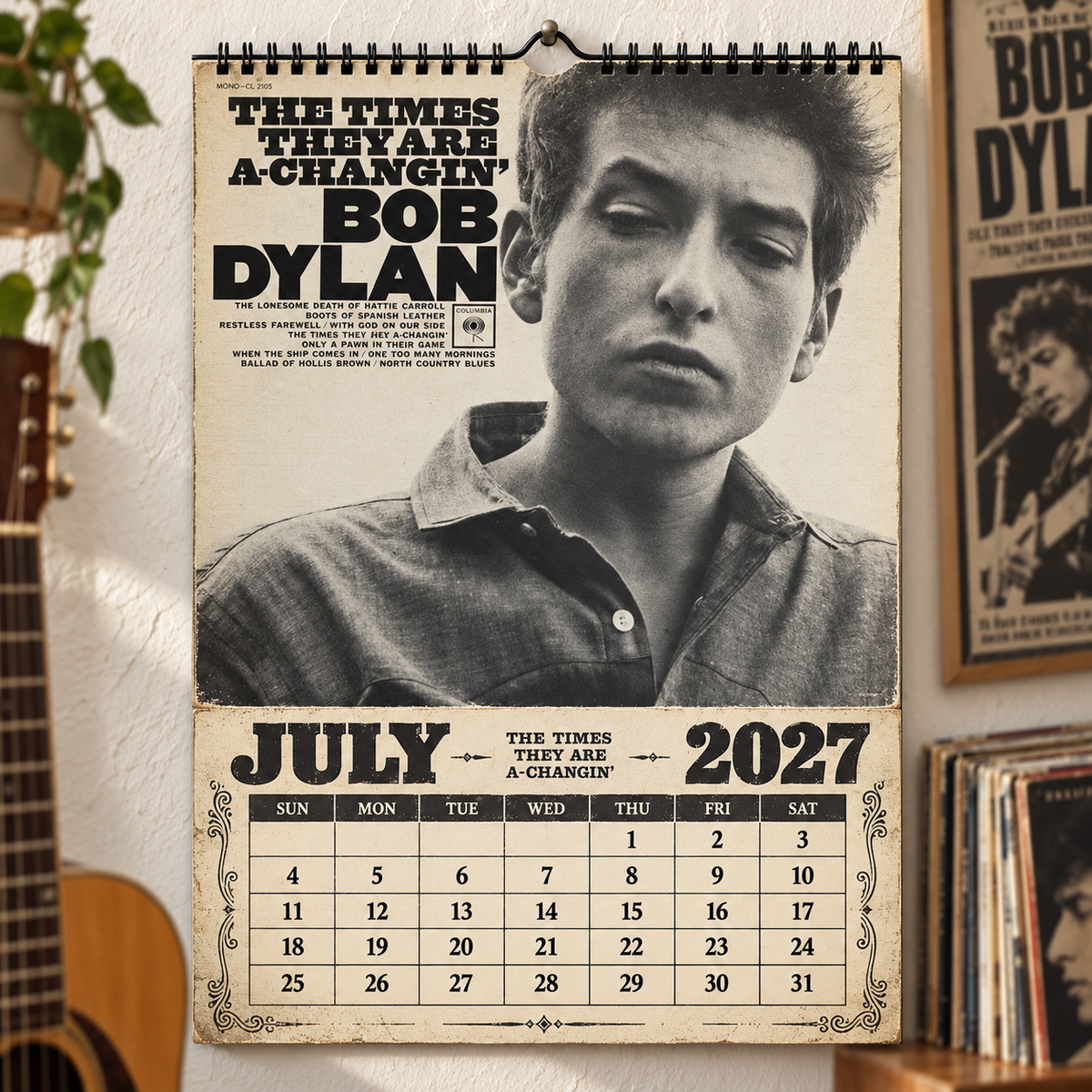 Bob Dylan 2027 Album Cover Calendar - Classic Art Wall Planner, Music Keepsake Fan Gift