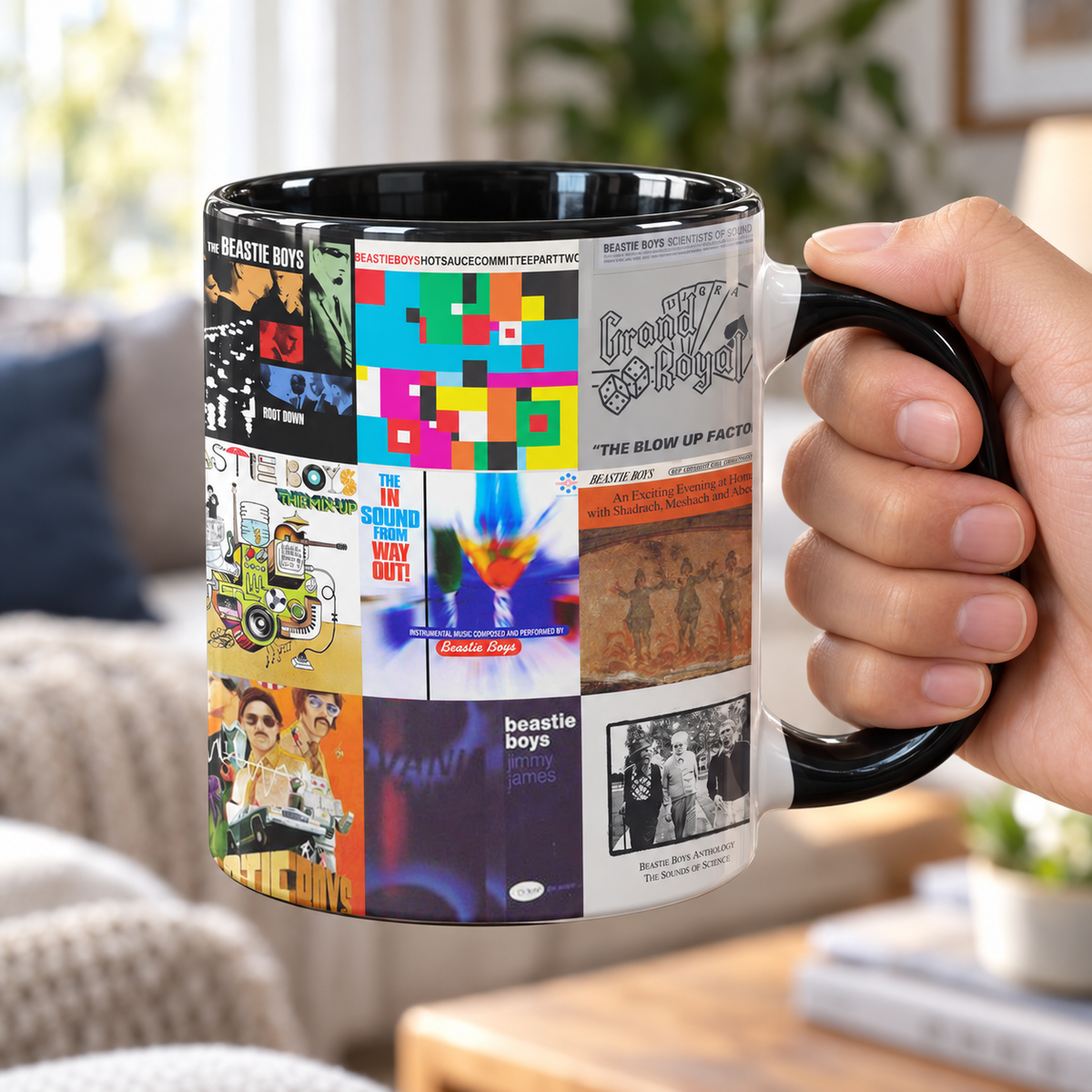Beastie Boys Black Two-Tone Accent Coffee Mug - Classic Rock Band Album Covers Collage Mug