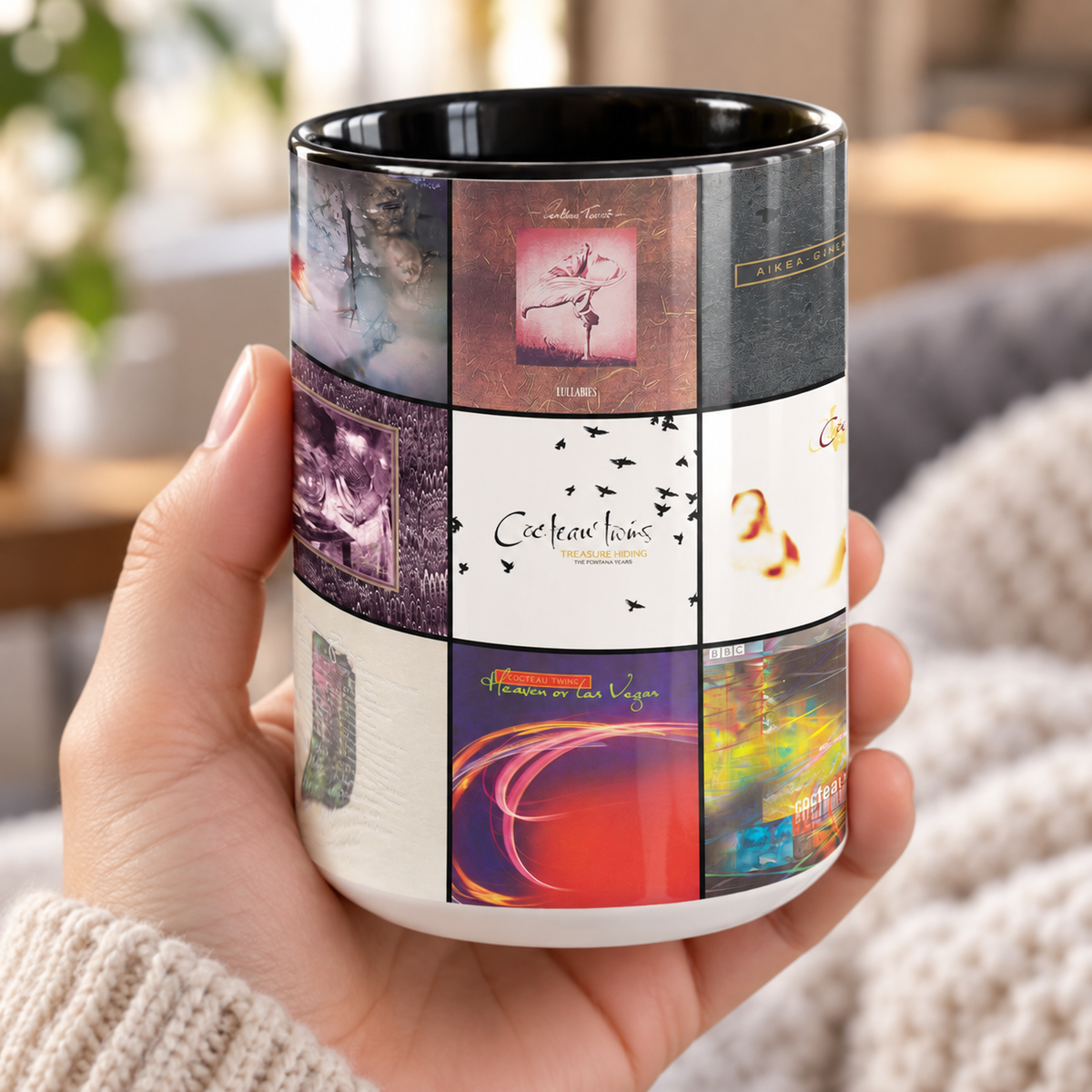 Cocteau Twins Black Two-Tone Accent Coffee Mug - Classic Band Album Covers Collage Mug