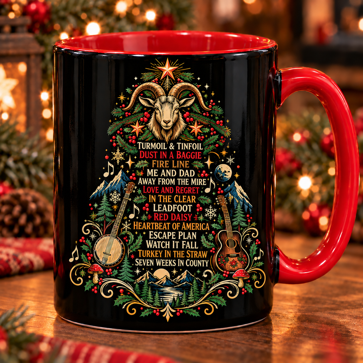 Billy Strings Christmas Tree Mug, Bluegrass Holiday Coffee Cup, BMFS Fan Gift, Music Christmas Mug, Goat Christmas Tree Decor