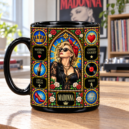 Madonna Stained Glass Ceramic Coffee Mug - Queen of Pop & Lace Dress Cup - Pop Music Legend Fan Unique Gift Idea
