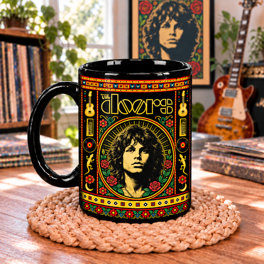 The Doors Mexican Folk Art Ceramic Coffee Mug - Open Door & Lizard Cup - Classic Psychedelic Rock Fan Unique Gift Idea