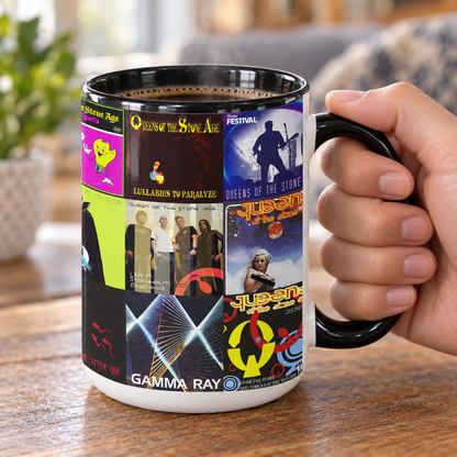 Queens of the Stone Age Black Two-Tone Accent Coffee Mug - Classic Band Album Covers Collage Mug