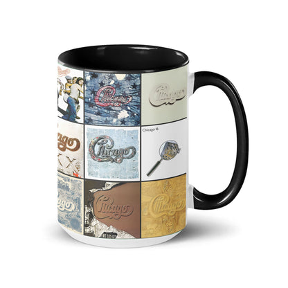 Chicago Black Two-Tone Accent Coffee Mug - Classic Rock Band Album Covers Collage Mug