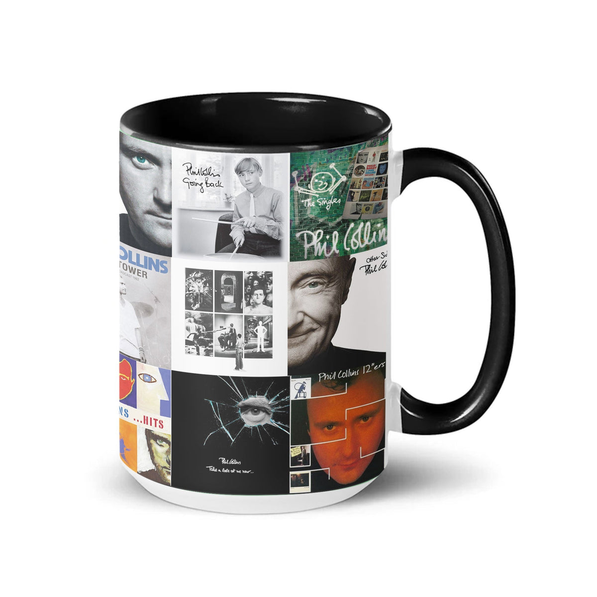 Phil Collins Accent Mug – Timeless Pop & Rock Album Collage Gift