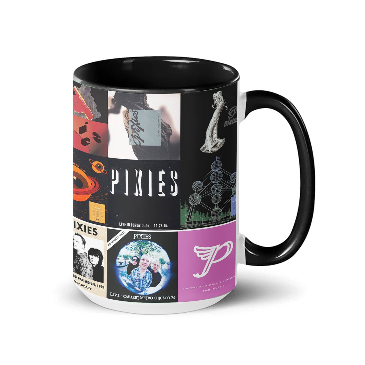 Pixies Black Two-Tone Accent Coffee Mug - Classic Band Album Covers Collage Mug