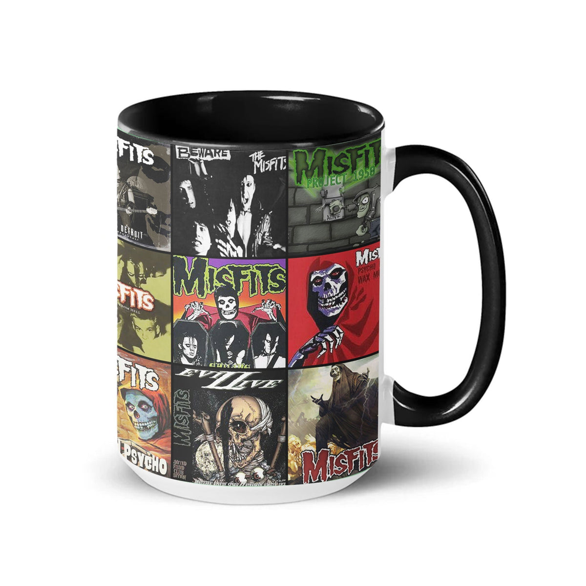 The Misfits Black Two-Tone Accent Coffee Mug - Classic Band Album Covers Collage Mug