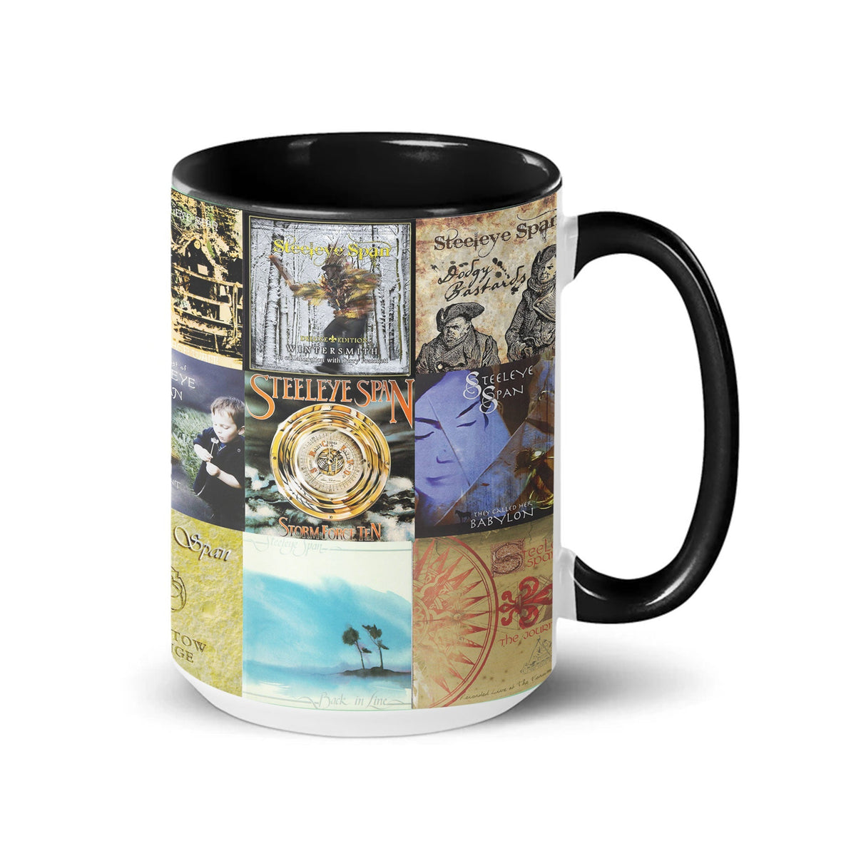Steeleye Span Black Two-Tone Accent Coffee Mug - Classic Band Album Covers Collage Mug