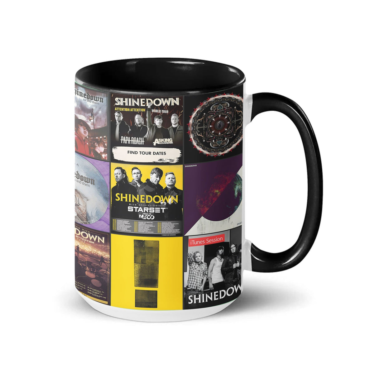 Shinedown Black Two-Tone Accent Coffee Mug - Classic Band Album Covers Collage Mug