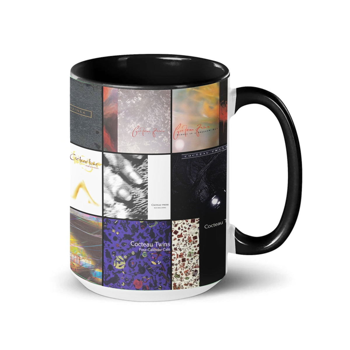 Cocteau Twins Black Two-Tone Accent Coffee Mug - Classic Band Album Covers Collage Mug