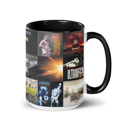 Soundgarden Black Two-Tone Accent Coffee Mug - Classic Band Album Covers Collage Mug
