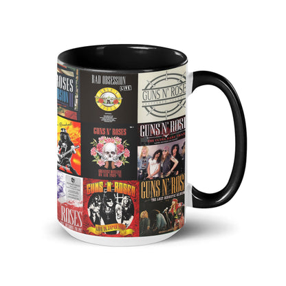 Guns N’ Roses Black Two-Tone Accent Coffee Mug - Classic Rock Band Album Covers Collage Mug