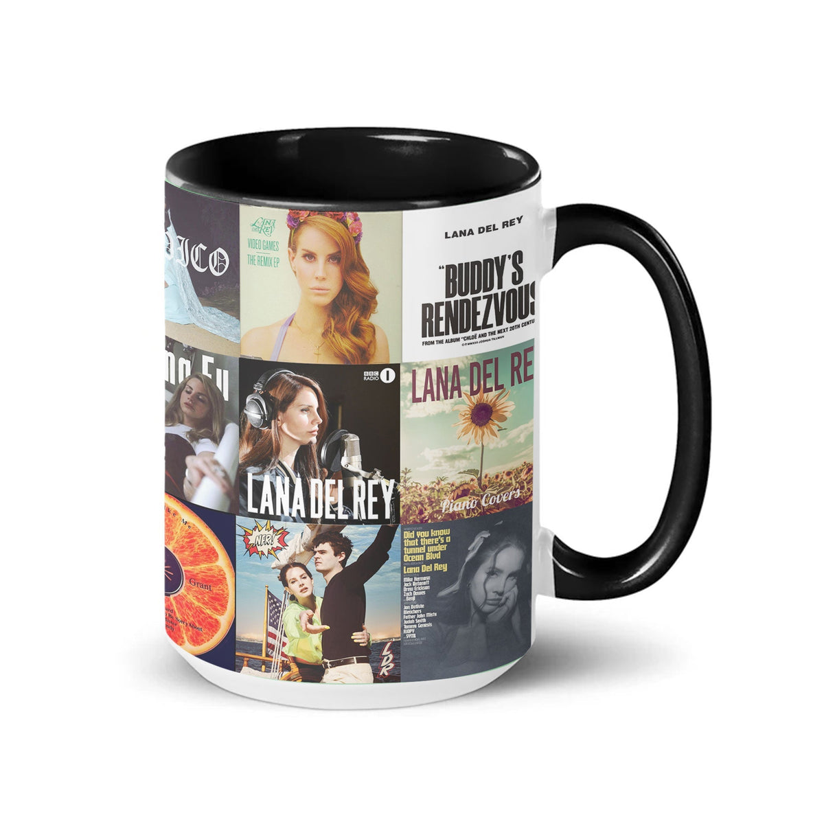 Lana Del ReyBlack Two-Tone Accent Coffee Mug - Classic Band Album Covers Collage Mug