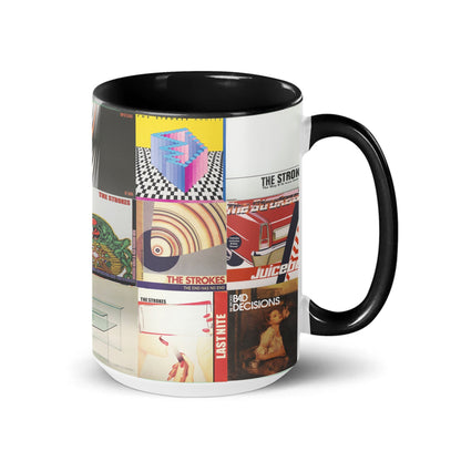 The Strokes Accent Black Two-Tone Accent Coffee Mug - Classic Rock Band Album Covers Collage Mug