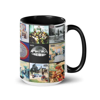 Oasis Black Two-Tone Accent Coffee Mug - Classic Band Album Covers Collage Mug