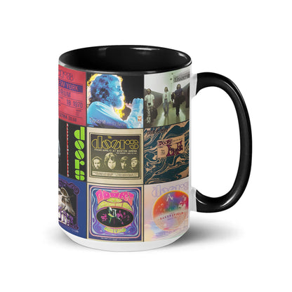 The Doors Black Two-Tone Accent Coffee Mug - Classic Rock Band Album Covers Collage Mug