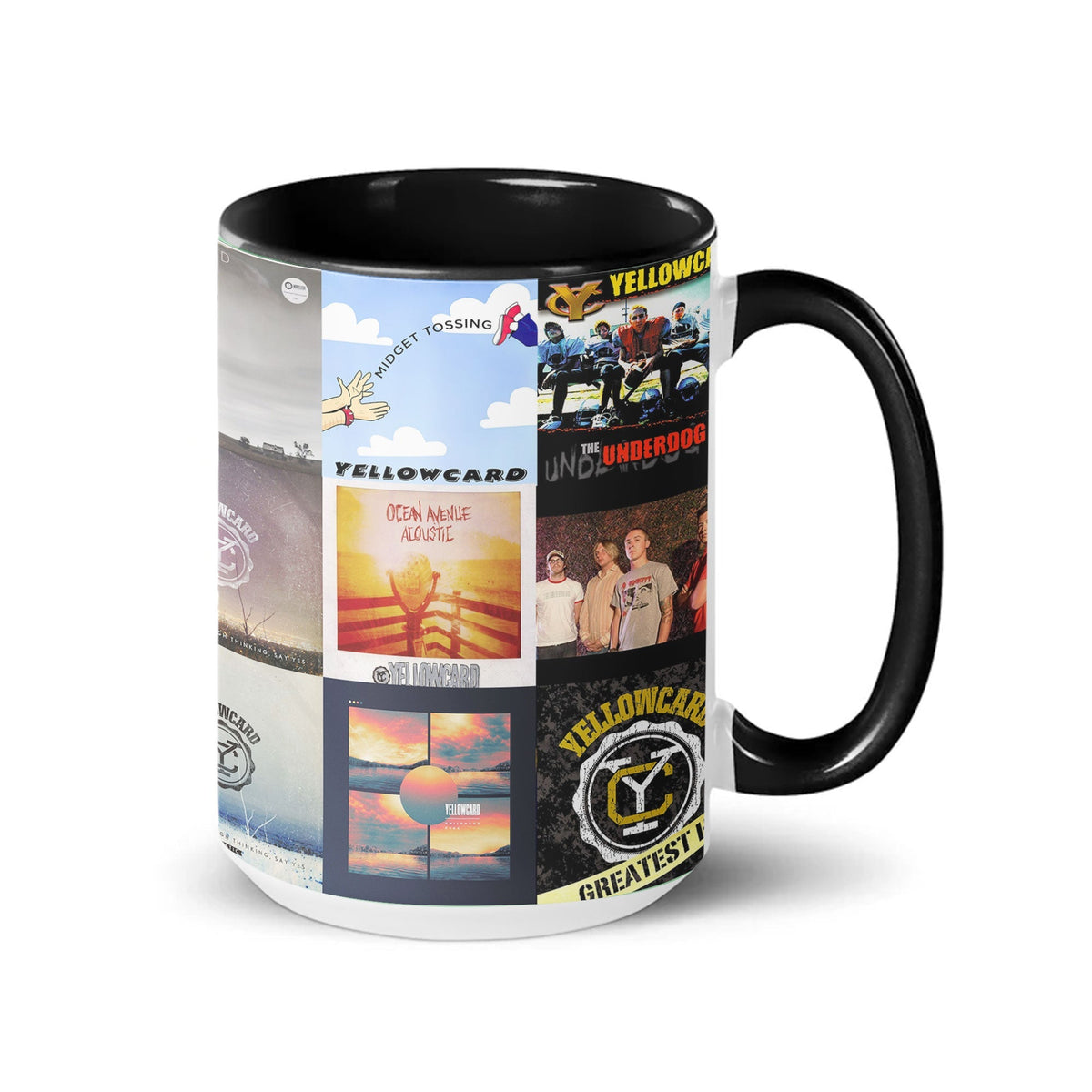 Yellowcard Black Two-Tone Accent Coffee Mug - Classic Rock Band Album Covers Collage Mug