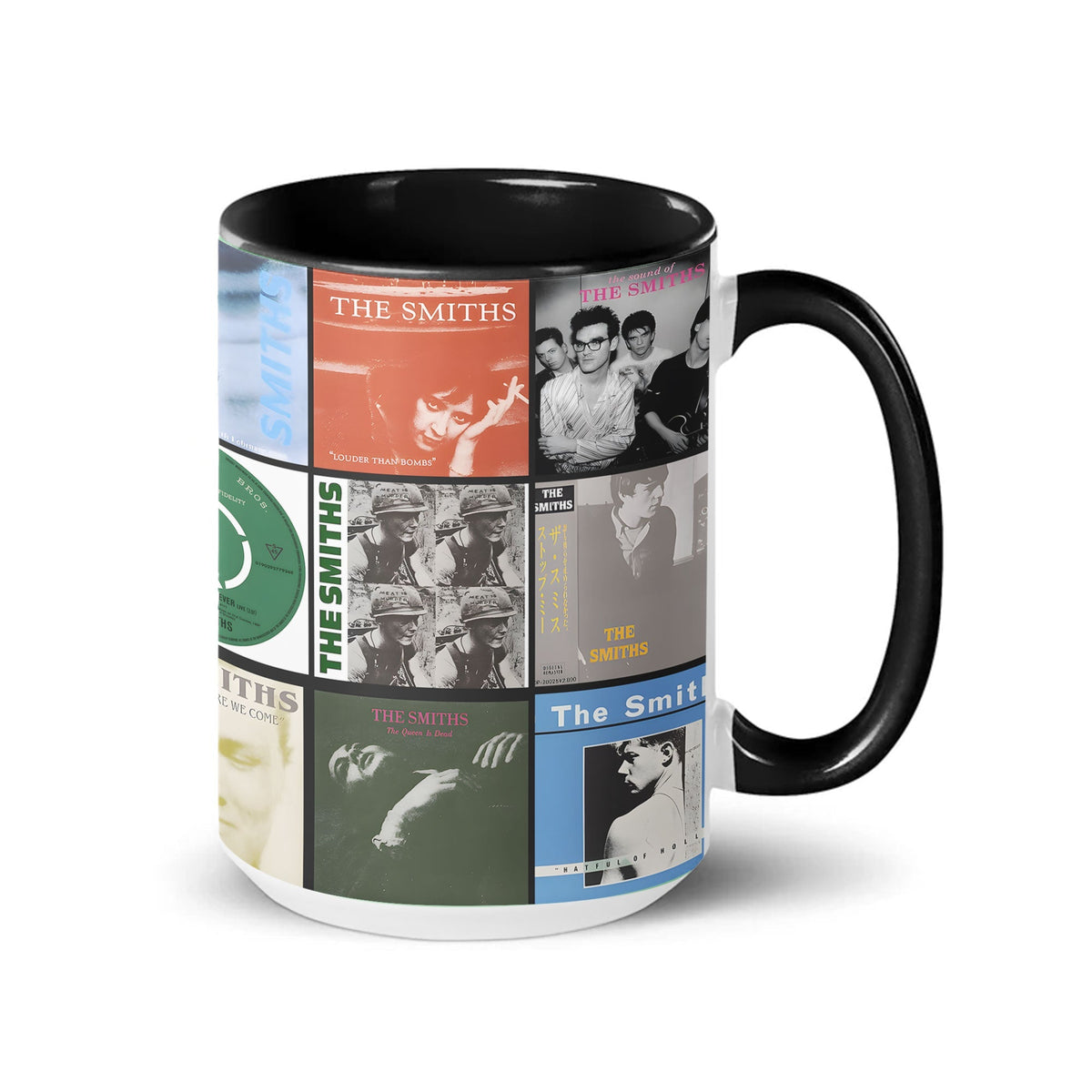 The Smiths Black Two-Tone Accent Coffee Mug - Classic Rock Band Album Covers Collage Mug