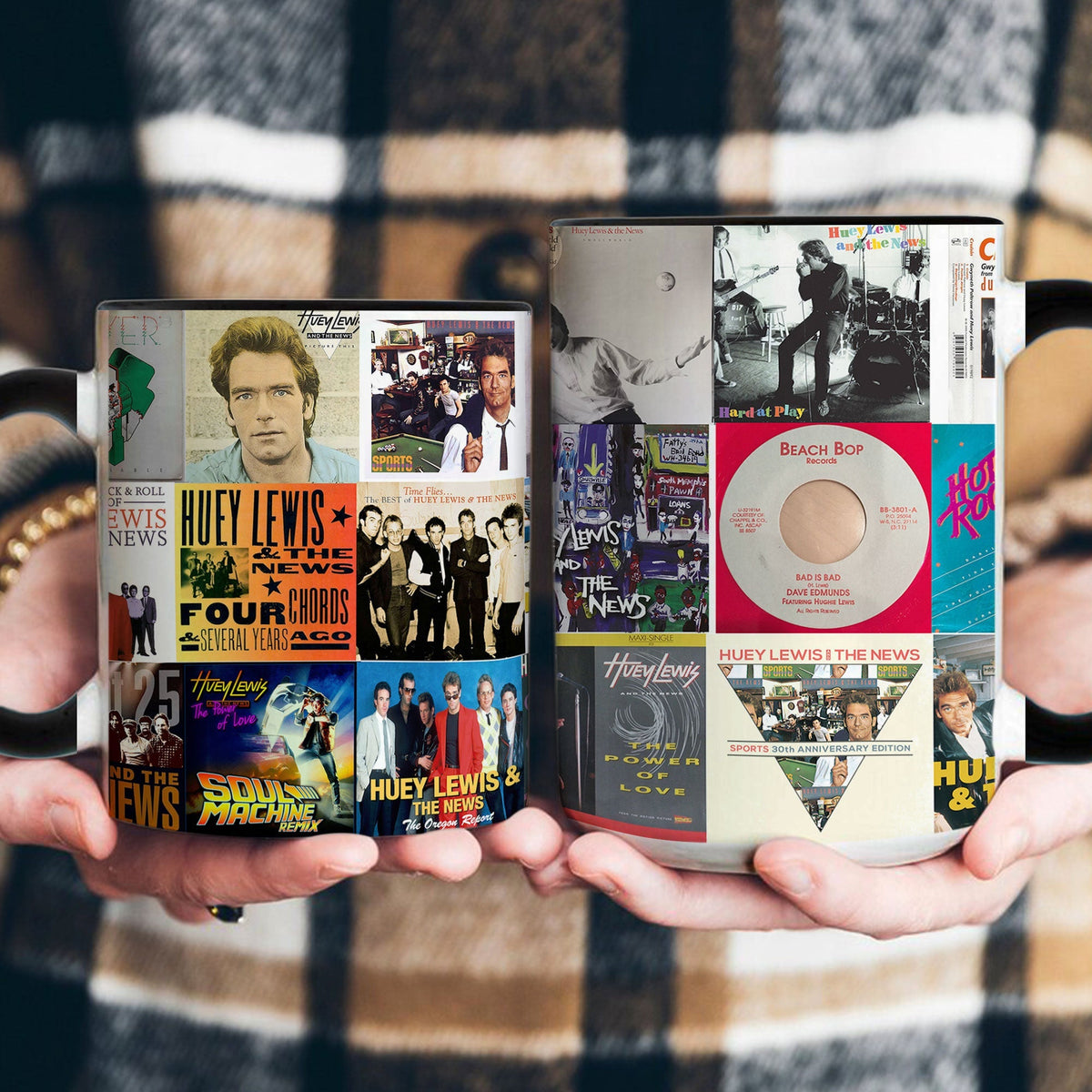 Huey Lewis & The News Accent Mug – Classic Rock Hits Album Collage Gift