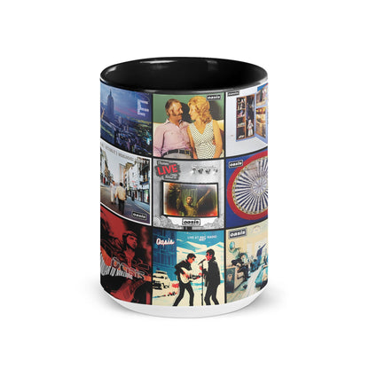Oasis Black Two-Tone Accent Coffee Mug - Classic Band Album Covers Collage Mug