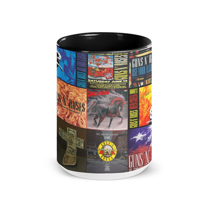 Guns N’ Roses Black Two-Tone Accent Coffee Mug - Classic Rock Band Album Covers Collage Mug