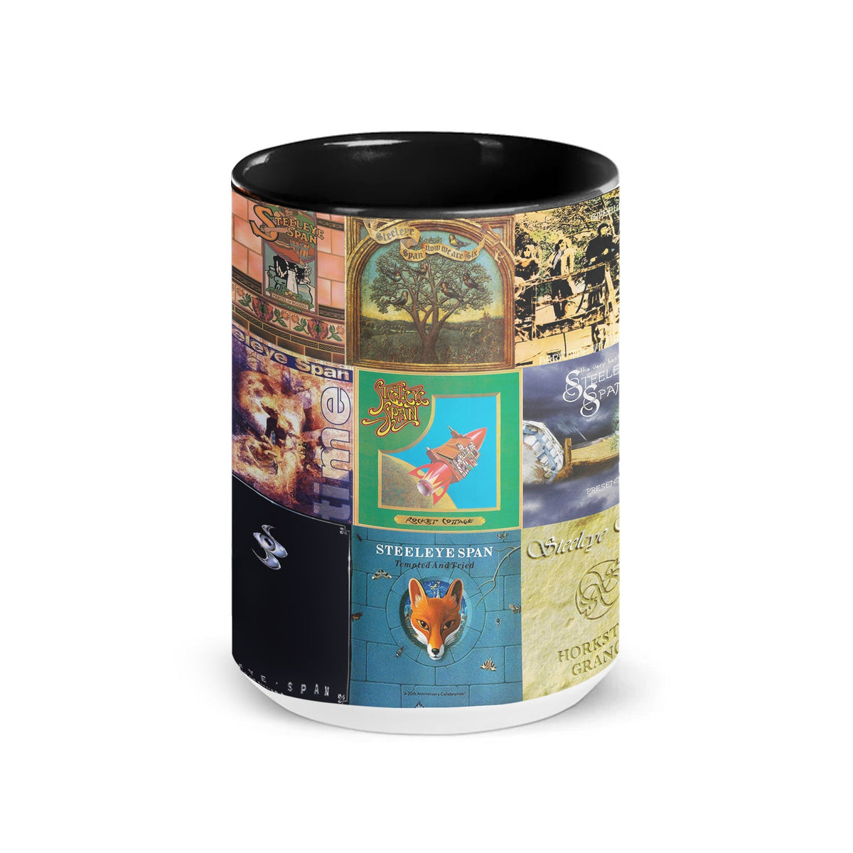 Steeleye Span Black Two-Tone Accent Coffee Mug - Classic Band Album Covers Collage Mug