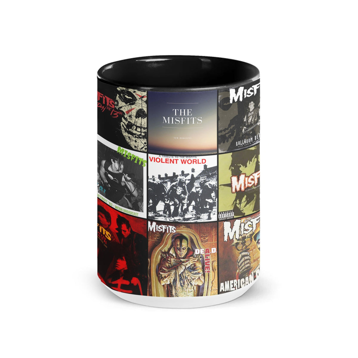 The Misfits Black Two-Tone Accent Coffee Mug - Classic Band Album Covers Collage Mug