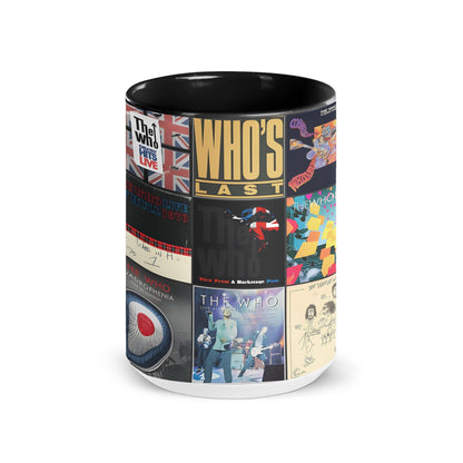 The Who Black Two-Tone Accent Coffee Mug - Classic Rock Band Album Covers Collage Mug