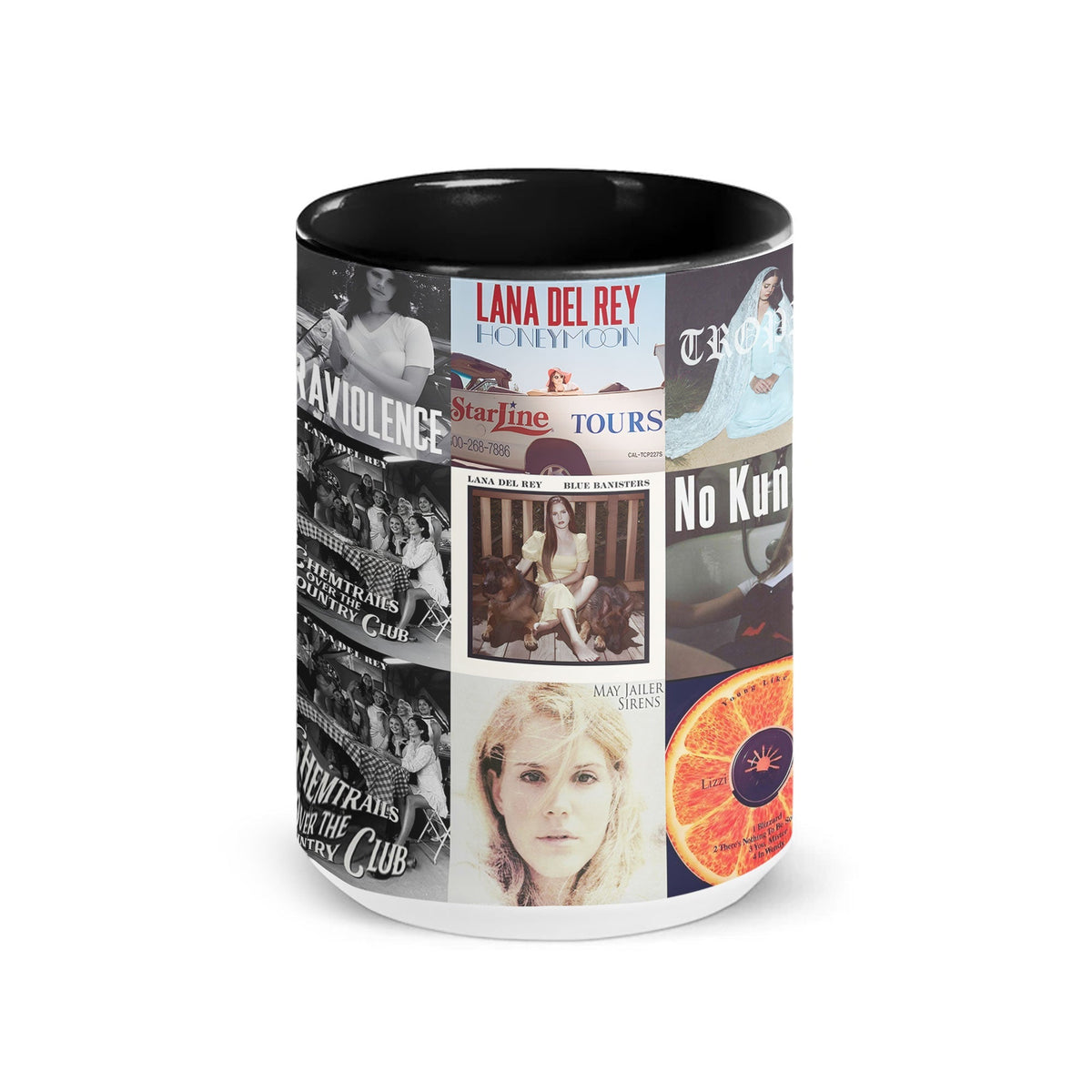 Lana Del ReyBlack Two-Tone Accent Coffee Mug - Classic Band Album Covers Collage Mug