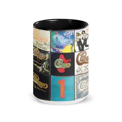 Chicago Black Two-Tone Accent Coffee Mug - Classic Rock Band Album Covers Collage Mug