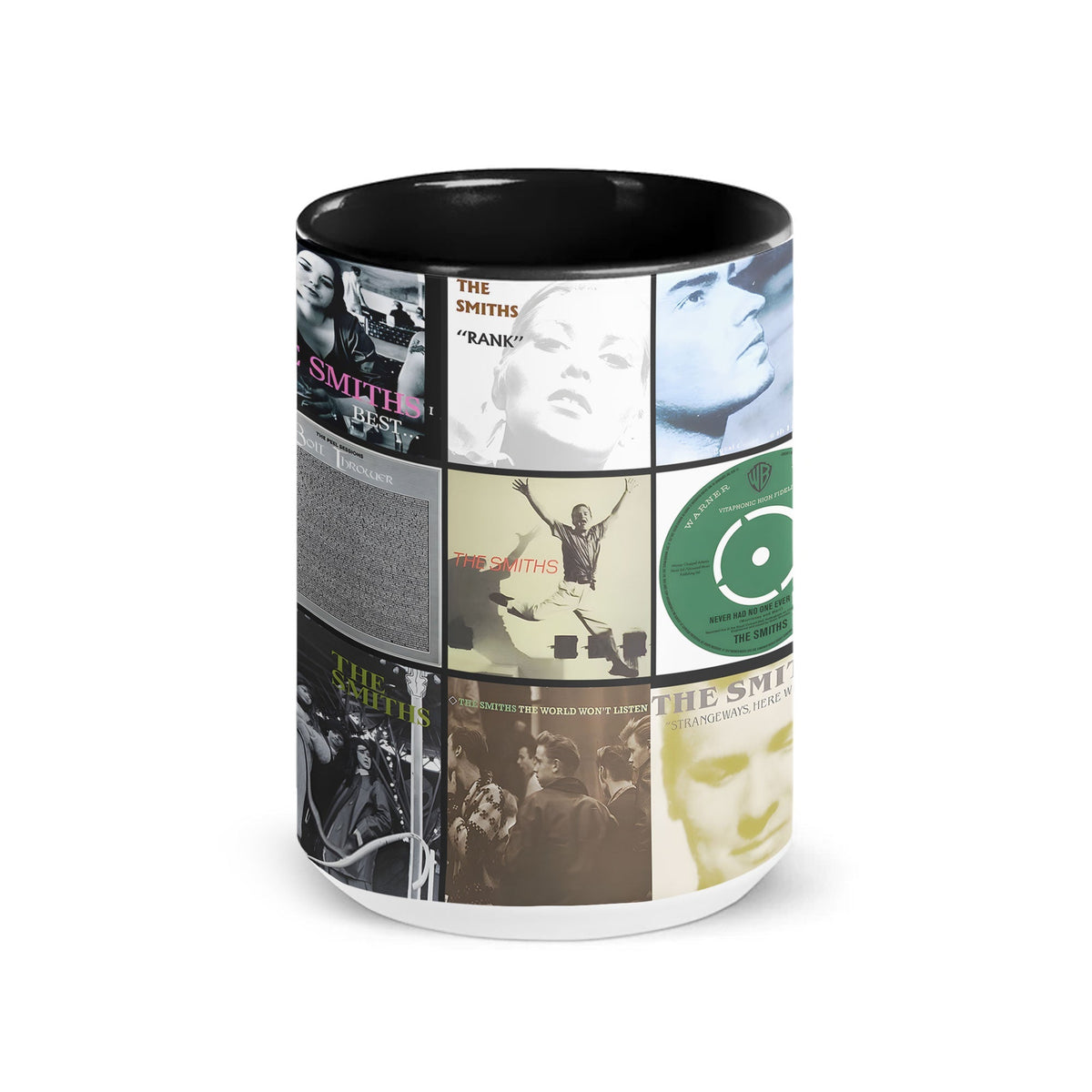 The Smiths Black Two-Tone Accent Coffee Mug - Classic Rock Band Album Covers Collage Mug