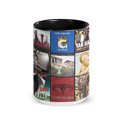 Van Halen Black Two-Tone Accent Coffee Mug - Classic Rock Band Album Covers Collage Cup