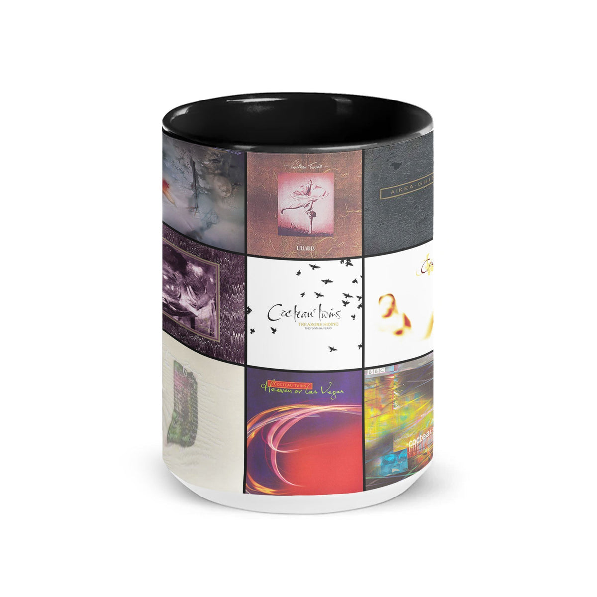 Cocteau Twins Black Two-Tone Accent Coffee Mug - Classic Band Album Covers Collage Mug