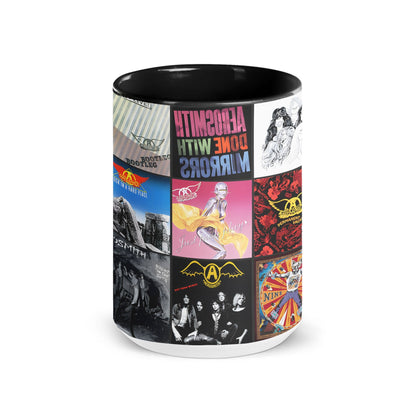 Aerosmith Black Two-Tone Accent Coffee Mug - Classic Rock Band Album Covers Collage Mug