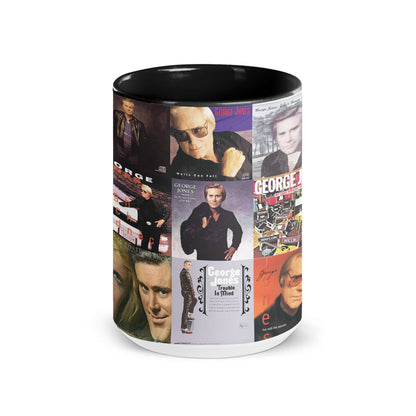 George Jones Black Two-Tone Accent Coffee Mug - Classic Band Album Covers Collage Mug