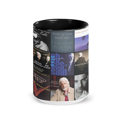 Michael McDonald Black Two-Tone Accent Coffee Mug - Classic Band Album Covers Collage Mug