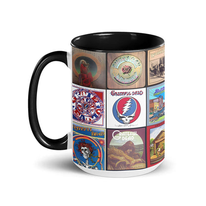 Grateful Dead Black Two-Tone Accent Coffee Mug - Classic Rock Band Album Covers Collage Mug