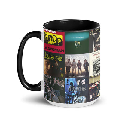 The Doors Black Two-Tone Accent Coffee Mug - Classic Rock Band Album Covers Collage Mug