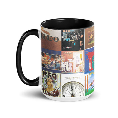 REO Speedwagon Black Two-Tone Accent Coffee Mug - Classic Band Album Covers Collage Mug